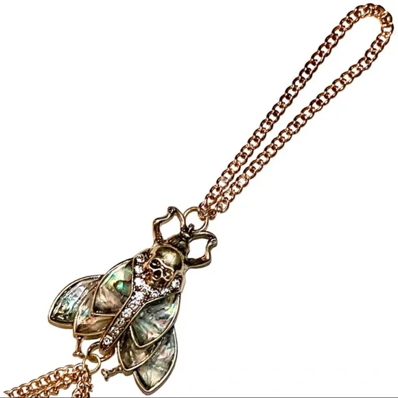 Gold & Abalone Iridescent  Skull Moth Statement Hand Chain - Picture 7 of 14